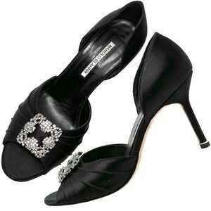 Manolo Blahnik Cassiado‎ Satin Peep Toe Pumps - Size 38.5